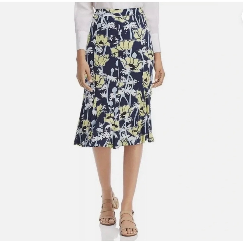 Tory Burch Skirt Women Size XXS Floral Blue Yellow Preppy Cottage Below Knee